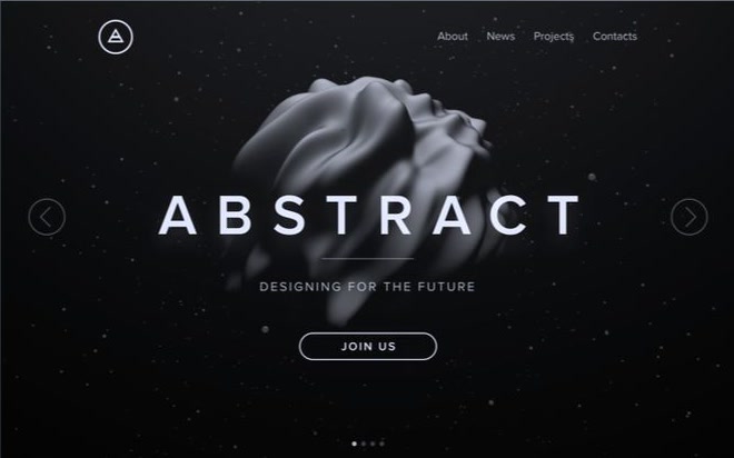The Abstract agency homepage — a pale sculptural form floating on a near-black starfield beneath the wordmark ABSTRACT